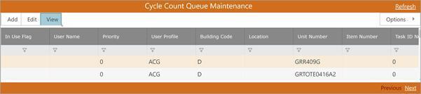 Cycle Count Queue Maint WMS Server